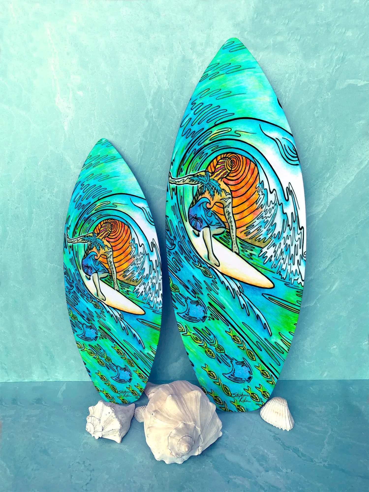 Sunset Surfer Surfboard Wall Art