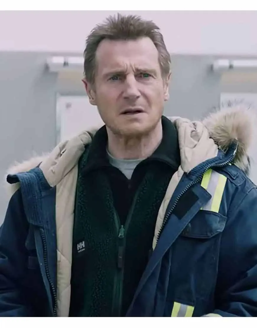 The Ice Road 2021 Liam Neeson Jacket | Mike Blue Fur Hooded Jacket