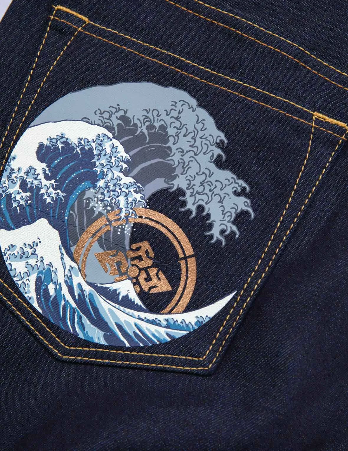 Ukiyo-E and Kamon Print 3D Jogger Jeans