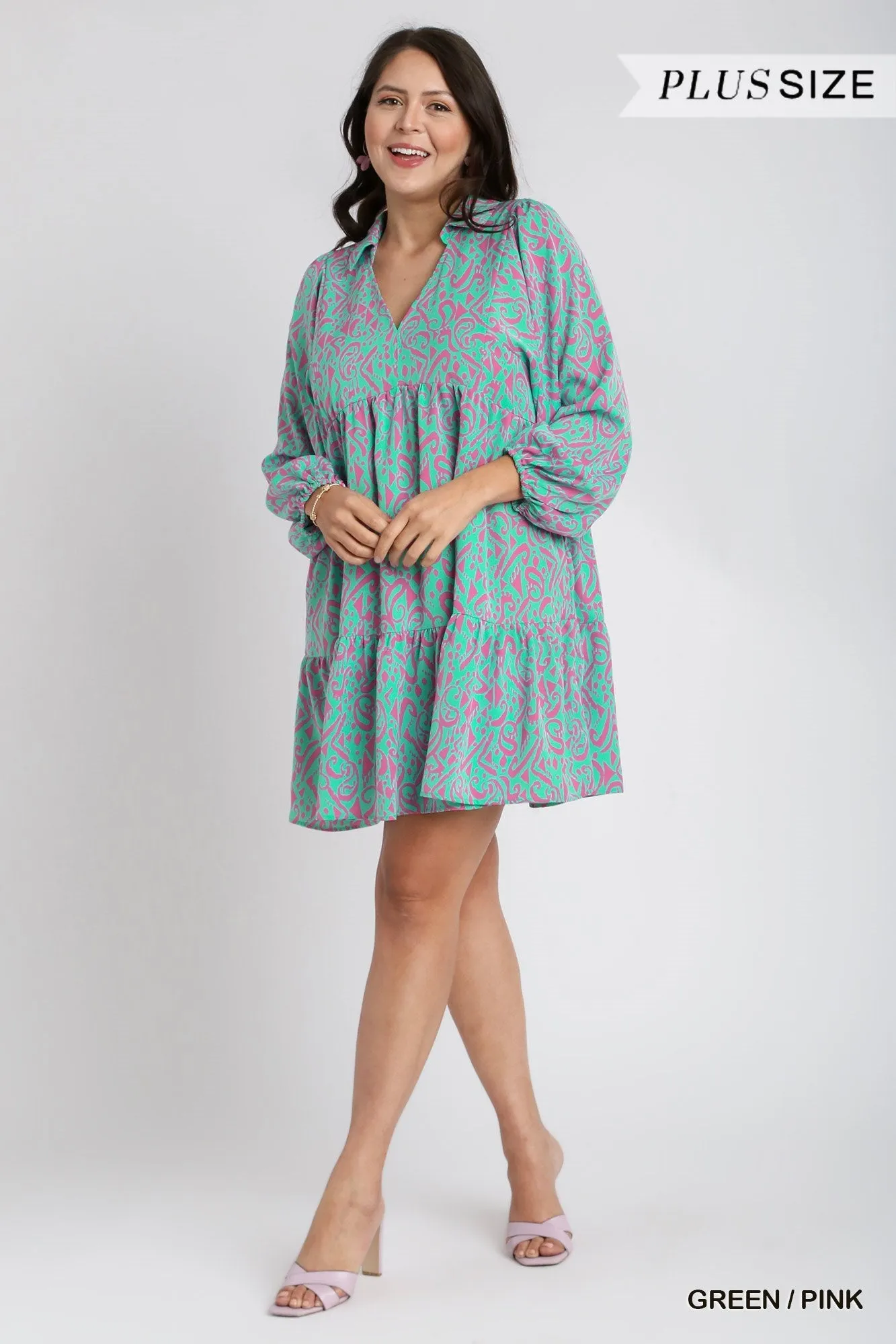 Umgee Long Sleeve Tiered Dress