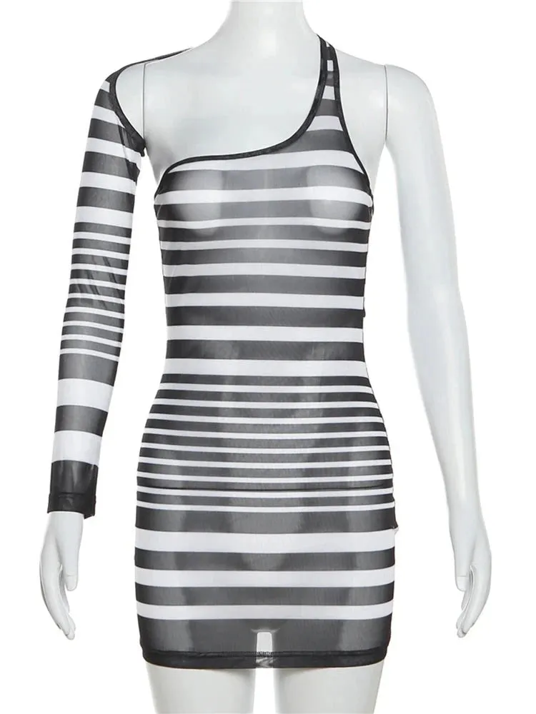 Vera Striped Mesh One Sleeve Mini