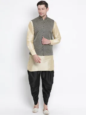 VM By VASTRAMAY Men's Black Silk Blend Jacket With Curved Kurta Dhoti Set