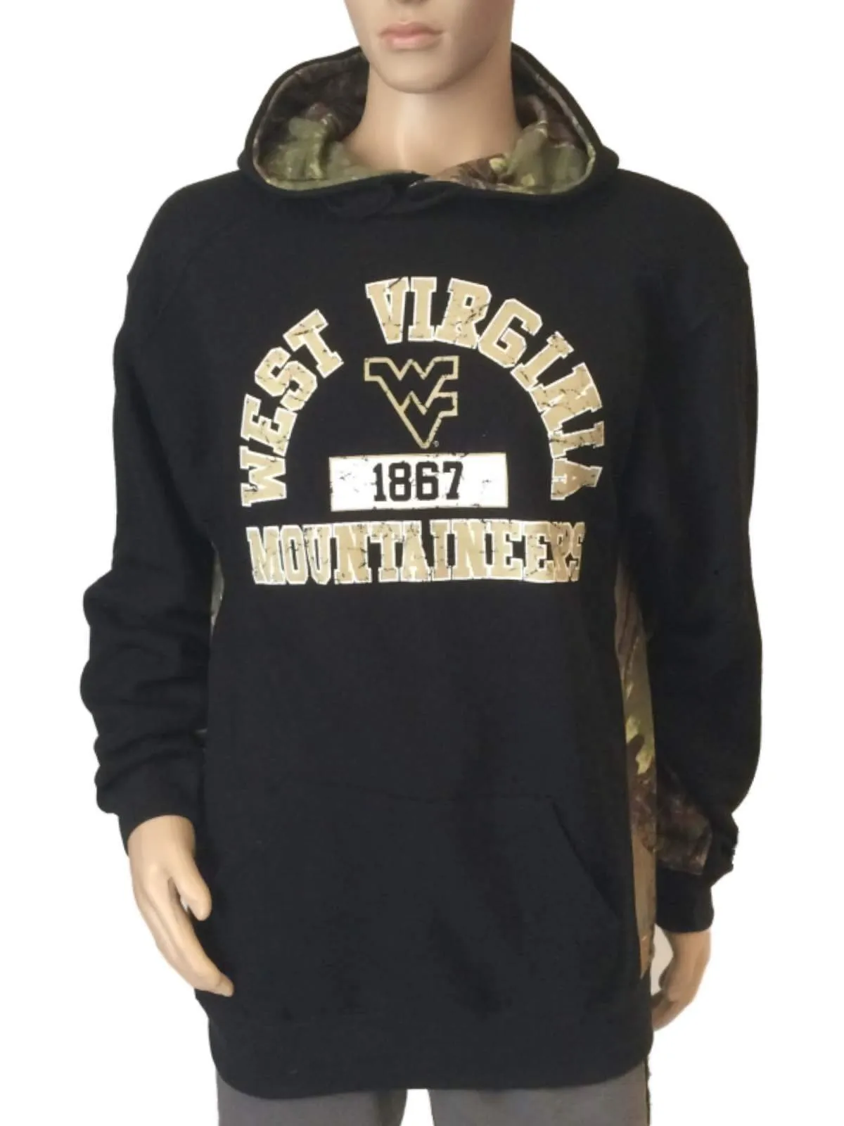 West Virginia Mountaineers Black & Camo LS Pullover Hoodie Sweatshirt (L)