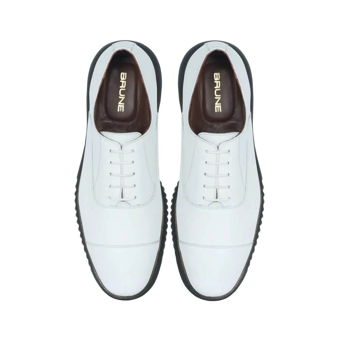 White Leather Oxford Lace-Up Shoe with Light Weight Sneaker Sole