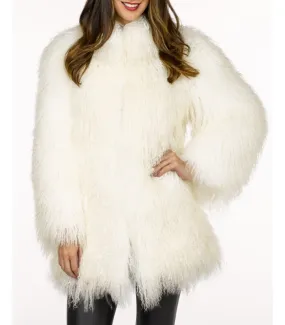 White Mongolian Fur Coat: FurSource.com