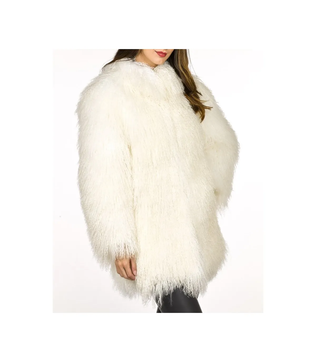 White Mongolian Fur Coat: FurSource.com