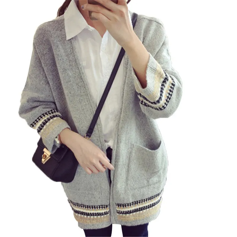 Women's Casual Long Cardigan Casual Ladies Slim Pocket Bat Sleeve Sweater S66 SM6