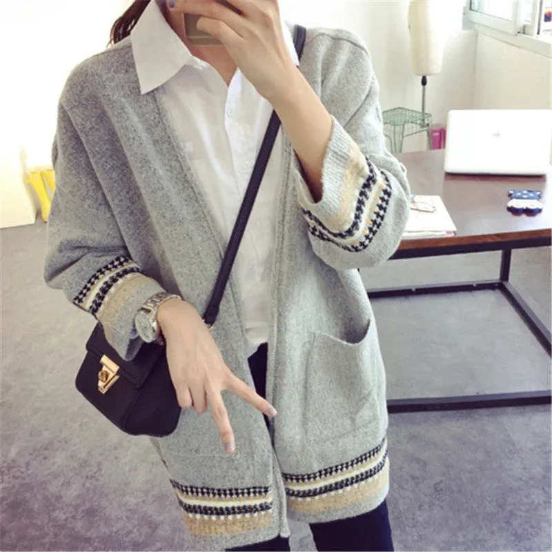 Women's Casual Long Cardigan Casual Ladies Slim Pocket Bat Sleeve Sweater S66 SM6