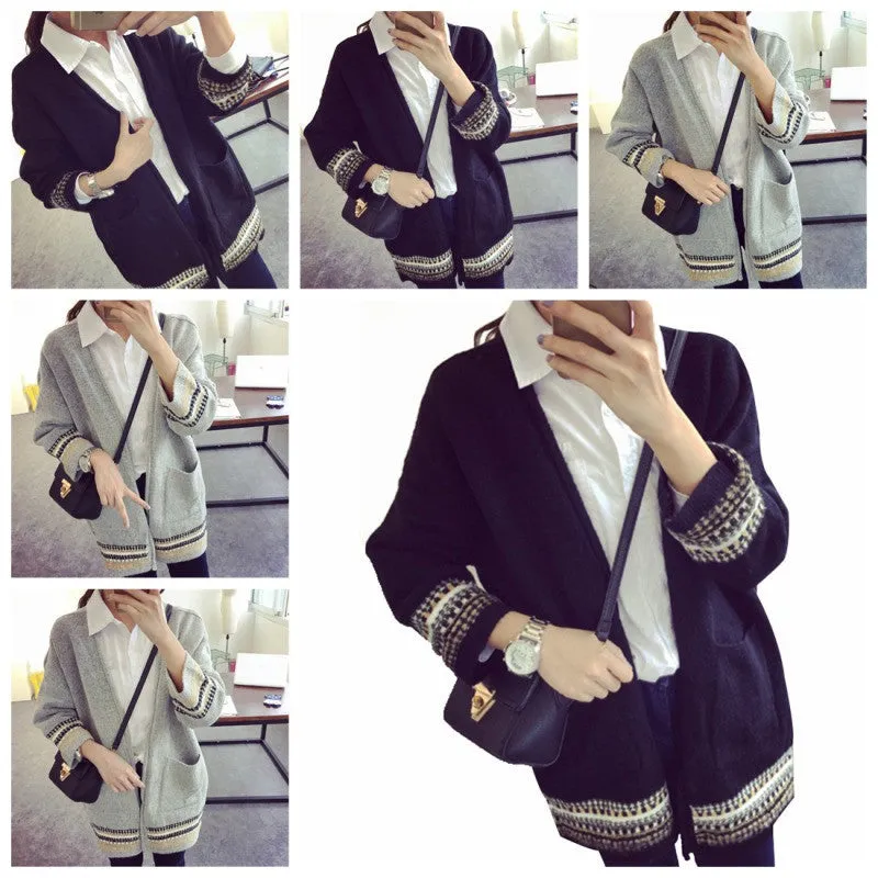 Women's Casual Long Cardigan Casual Ladies Slim Pocket Bat Sleeve Sweater S66 SM6