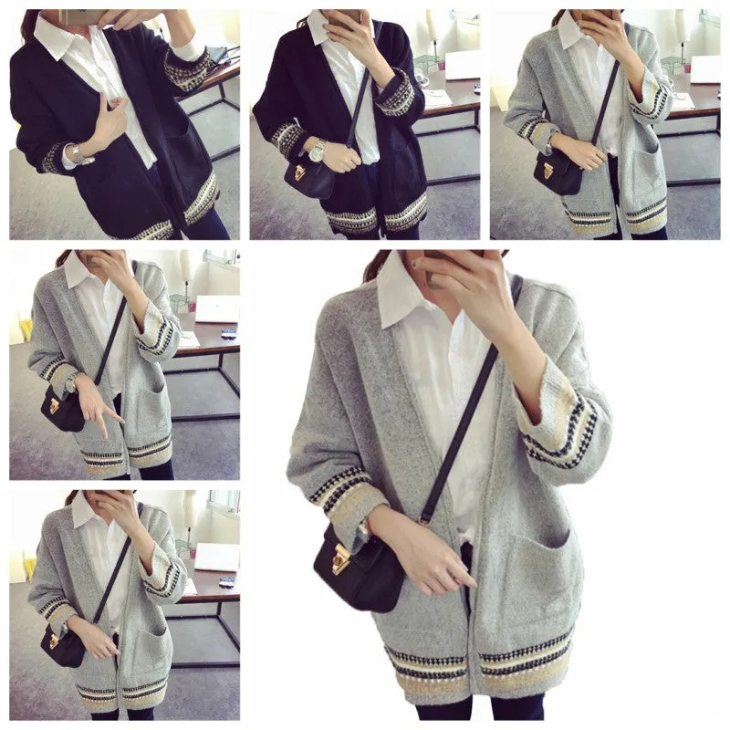 Women's Casual Long Cardigan Casual Ladies Slim Pocket Bat Sleeve Sweater S66 SM6