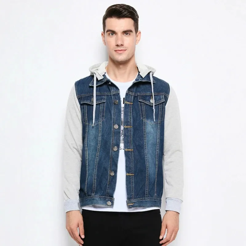 Xituodai Denim Jacket Men Hooded Jeans Jackets Mens Fashion Patchwork Hoodies Casual Cowboy Mens Jacket Streetwear Mens Jackets 