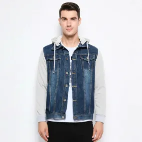 Xituodai Denim Jacket Men Hooded Jeans Jackets Mens Fashion Patchwork Hoodies Casual Cowboy Mens Jacket Streetwear Mens Jackets 