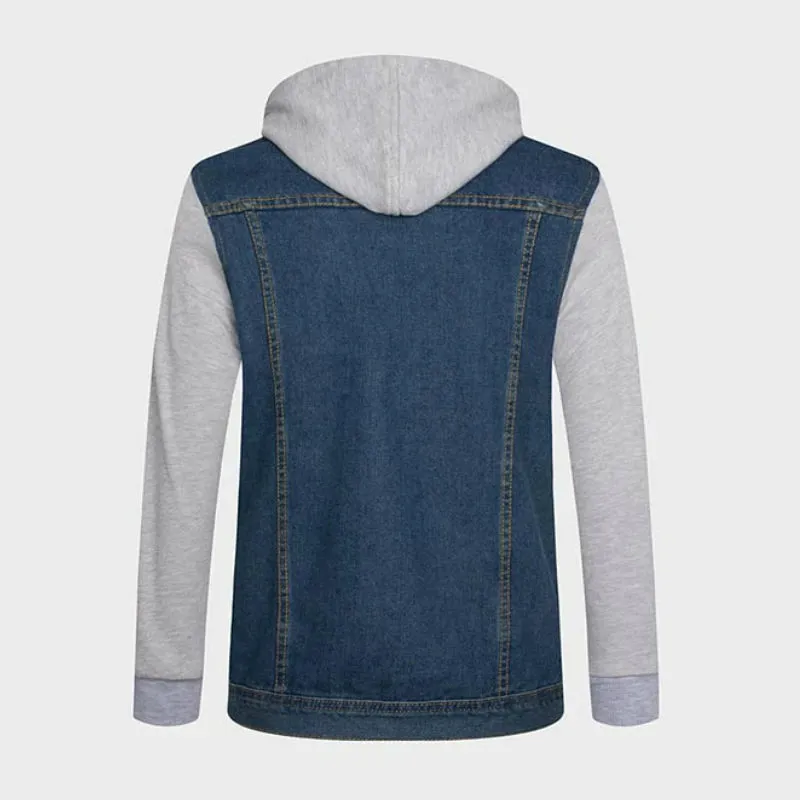 Xituodai Denim Jacket Men Hooded Jeans Jackets Mens Fashion Patchwork Hoodies Casual Cowboy Mens Jacket Streetwear Mens Jackets 