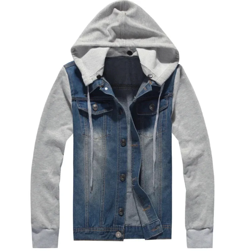 Xituodai Denim Jacket Men Hooded Jeans Jackets Mens Fashion Patchwork Hoodies Casual Cowboy Mens Jacket Streetwear Mens Jackets 