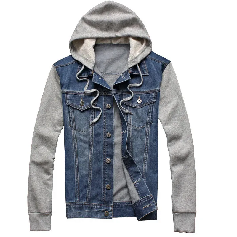 Xituodai Denim Jacket Men Hooded Jeans Jackets Mens Fashion Patchwork Hoodies Casual Cowboy Mens Jacket Streetwear Mens Jackets 